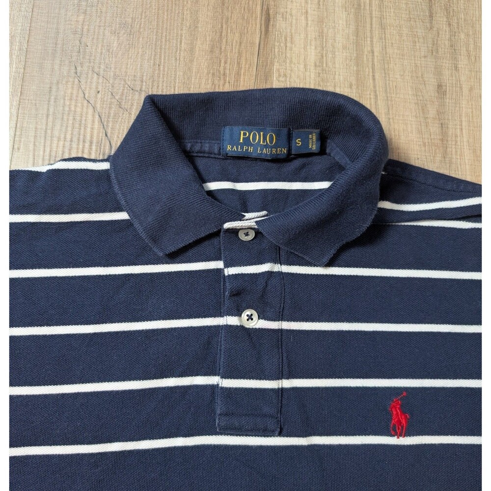 Polo Ralph Lauren Size S Shirt Blue Stripes Cotton Piqué Classic Preppy Pony - Picture 4 of 8